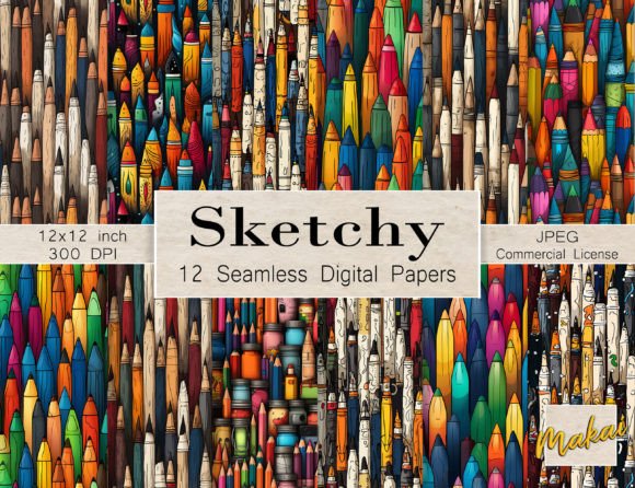 Sketchy Colored Pencils Seamless Patterns